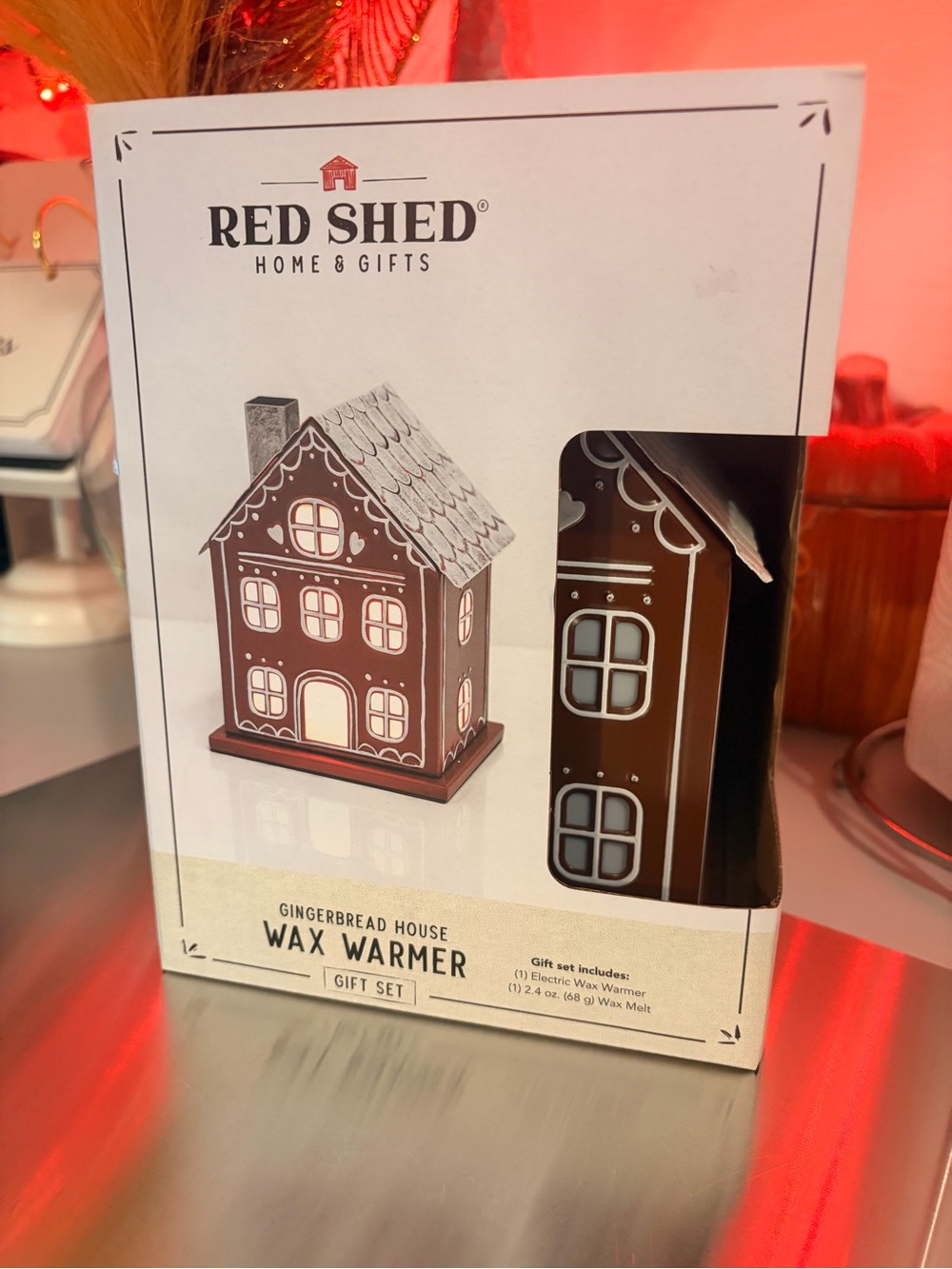 Red Shed Gingerbread House Wax Warmer Brown & White NWT
